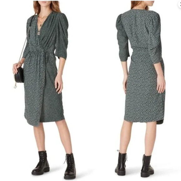 See By Chloe Dress Womens 10 Floral Wrap Midi Forest Green FR 42 / US 10 EUC - Picture 1 of 13